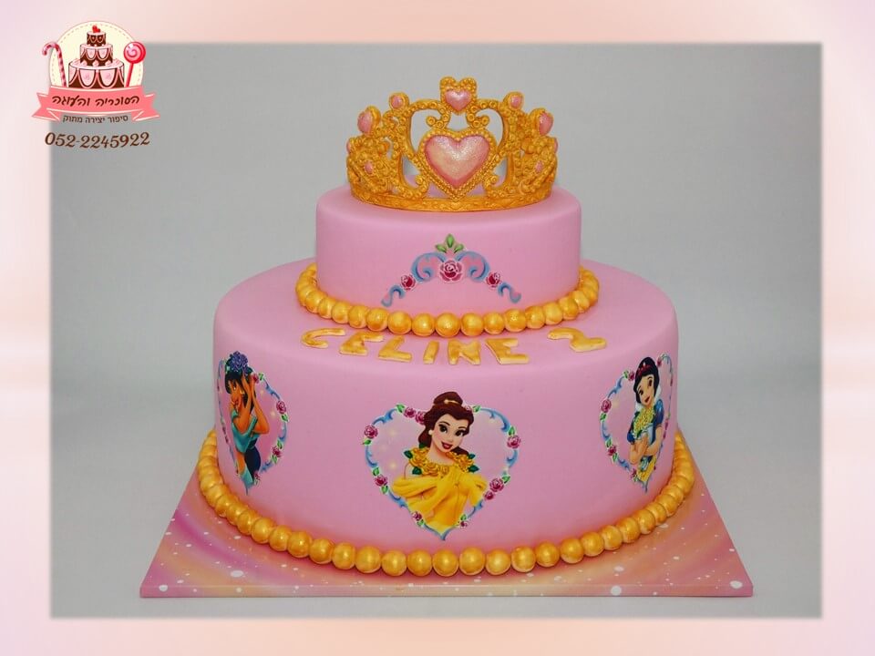 עוגה מעוצבת 2 קומות נסיכות וכתר